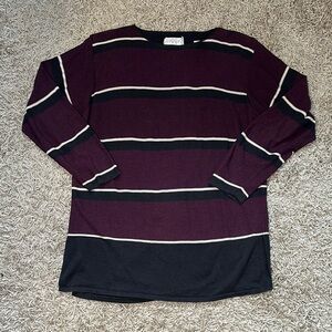 Lord & Taylor Purple w/Black and White Stripes Crewneck Sweater Sz Large
